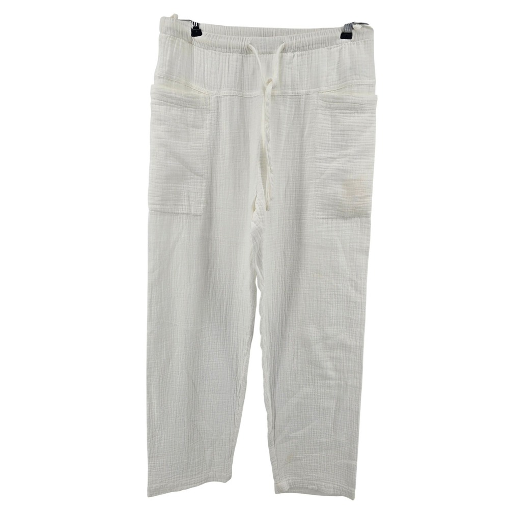 Rails Monterey Gauze Pants Womens S White Straight Leg Elastic Drawstring Cotton
